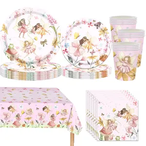 133 Pcs Fairy Themed Party Supplies Set, Disposable Floral Tableware with Plates, Cups, Napkins, Cutlery & Tablecloth, Whimsical Enchanted Decor for Girls Birthday, Tea Party, Princess Celebration