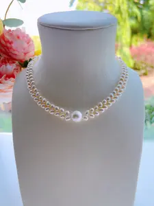 Piswency Wheat Pearl Necklace, Genuine Freshwater Pearls Pendant Necklace, 925 Sterling Silver Infinity Clasp, Wedding Pearl Necklace, Gift for Her