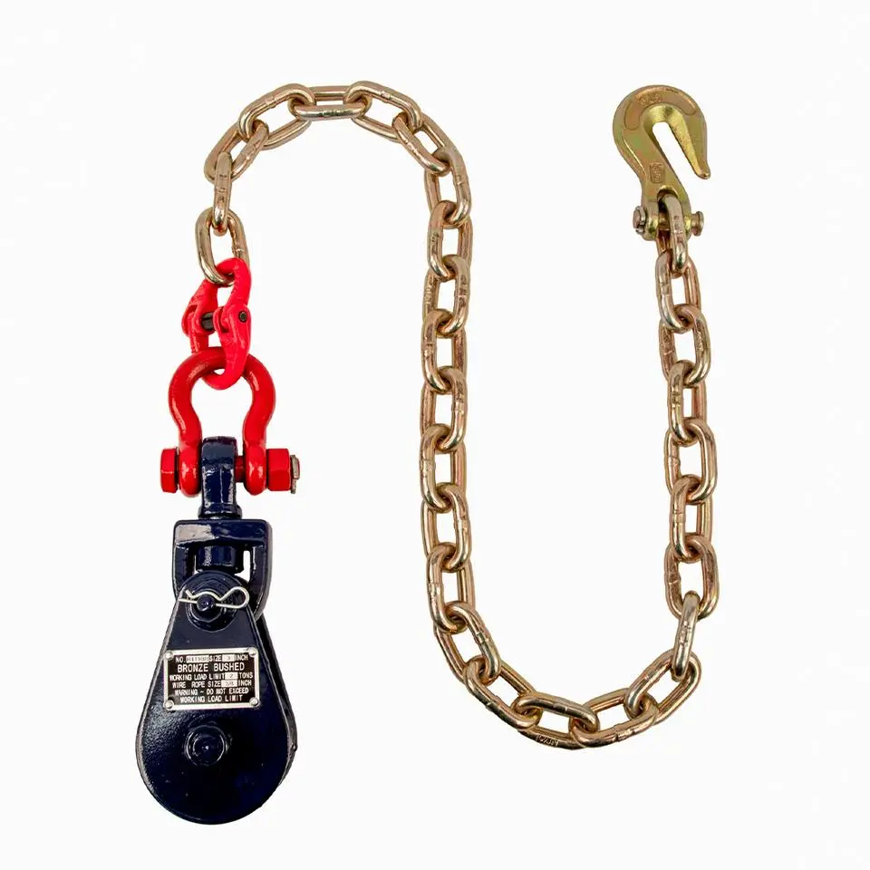2-Ton Drop-Forged Snatch Block with Greaseable Sheave, Heavy-Duty Shackle, 30" Grade 70 Steel Chain, 12 lbs Weight, Doubles Winch Capacity for Agricultural & Industrial Rigging Use