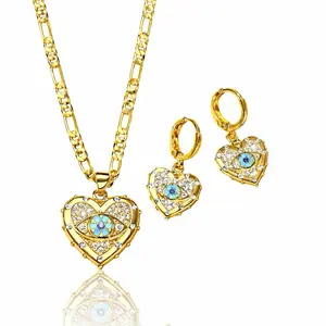 Mystique Heart Evil Eye Jewelry Set Gold Heart Pendant Necklace & Drop Earrings Protection Jewelry Elegant Durable Chain for Versatile Wear with Crystal Accents