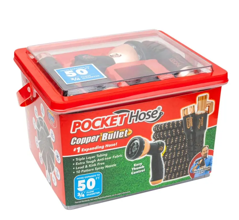 Pocket Hose Copper Bullet With Thumb Spray Nozzle