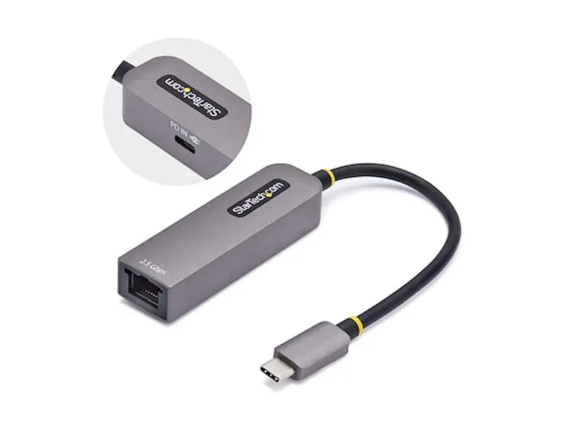 Startech USB-C to 2.5GbE Wired Adapter - Plug-and-Play Connection Accessory, 100W PD Pass-Through, NBASE-T NIC, USB 3.0 Multi-Speed Network, Thunderbolt Compatible, Windows & Mac Support, Space Gray
