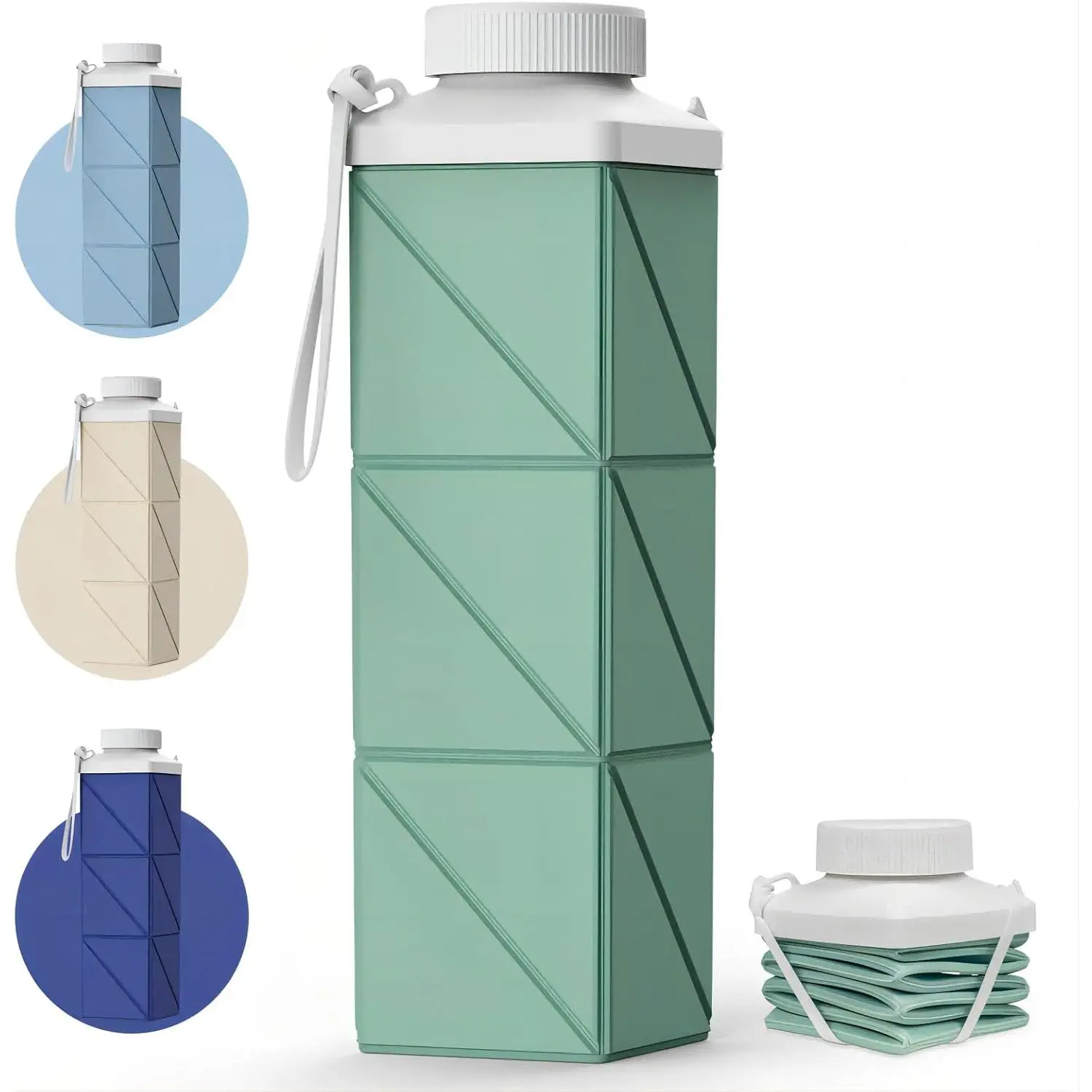 Collapsible Water Bottles 24.3oz(720ml), 2nd Generation Leakproof BPA-Free Travel Water Bottle,Lightweight Reusable Water bottle for Cycling Gym Camping Sports,Sage Green