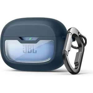Case Cover for JBL Vibe Beam/JBL Vibe Beam 2/ JBL Vibe 200TWS Earbuds, Shockproof Magnetic Protective Headphone Cover, Rugged Bumper Case with Carabiner & Cleaning Kit & Removal Tool, Navy