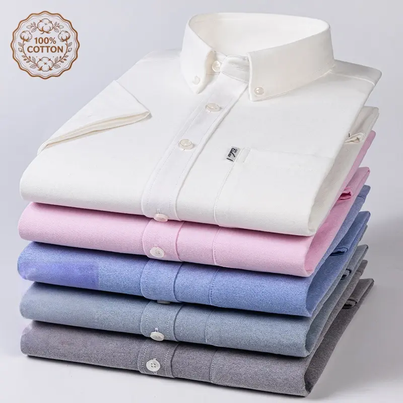 Men's Short Sleeve 100% Cotton Oxford Dress Shirt - Plain Regular Fit Button-Down, Soft Wrinkle-Resistant Pure Cotton Tops for Business Casual Menswear, Shortsleeve shopping deals today for men, 100% Cotton Men's Dress Shirts