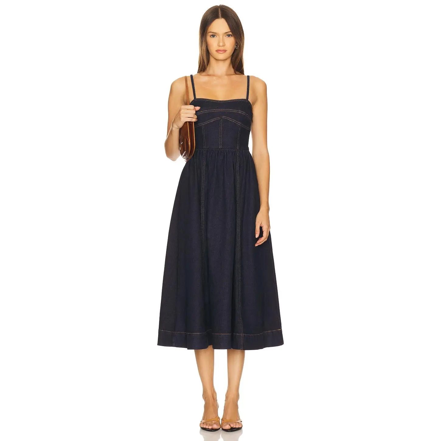 Susana Monaco Denim Corset Midi Dress in Dark Wash
