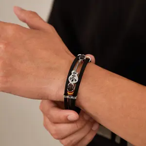 Punk men's leather bracelet, men's guitar bracelet, multi-layer woven leather cord bracelet, gift for boyfriend