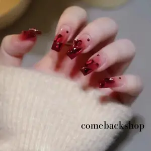 Red heart love Square Press on Nails Short Fake Nails French Acrylic Full Cover False Nails for Women and Girls Nail Art Nail Care