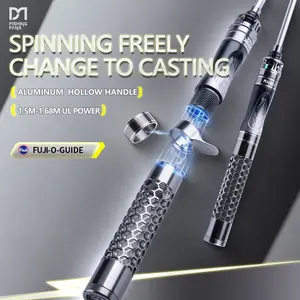 Fishingfans Fishing Rod 1.5-1.68m Ultra-Light Hardness Convertible Fuji O Guides Metal Handle Micro Mouth Baitcasting Pole