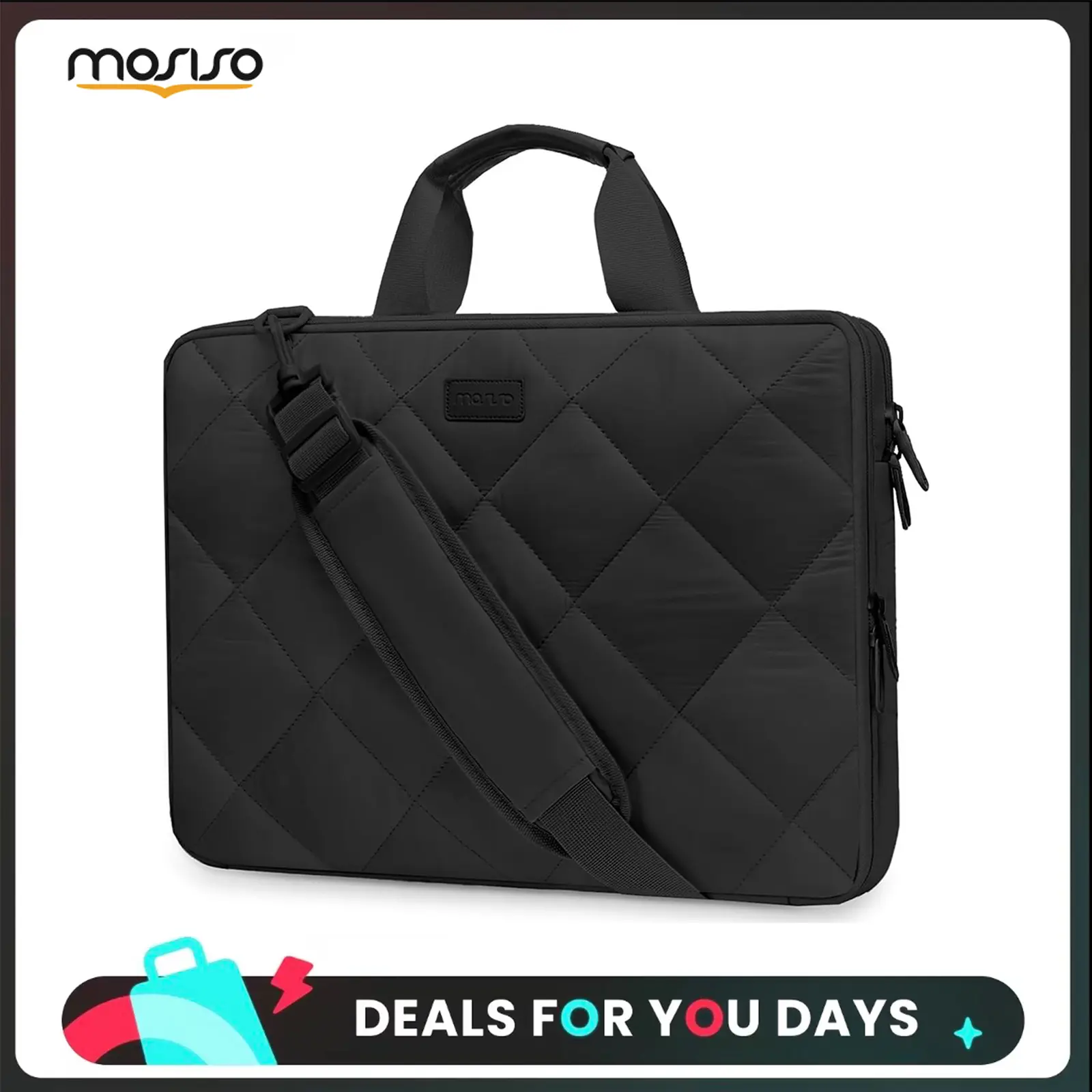 MOSISO 360 Protective Easy-Carry Shock-Proof Laptop-Friendly Shoulder Bag, 13.3-16 in Double-Layer Fluffy Padded Computer Bag with Anti-Theft Zipper, Multiple Pockets, Slim Lightweight Briefcase for Business Work, Easy-Carry Laptop Bags, Laptop-Friendly L