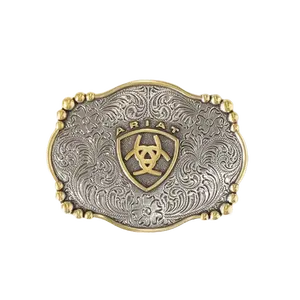Ariat Antique Silver Western Belt Buckle – Floral Engraved with Beaded Edge (Style #A37019)