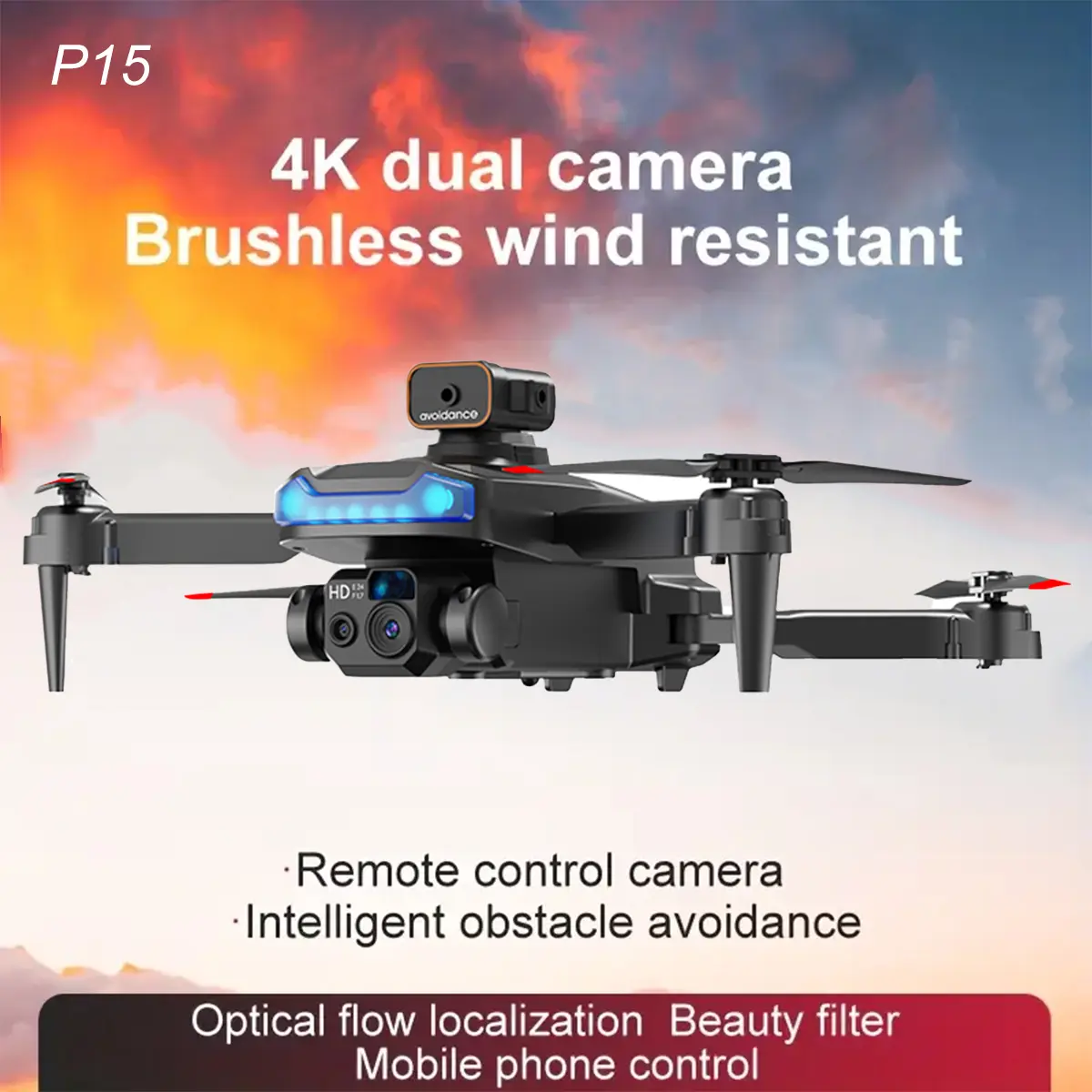 Todetana P15 Drone with Dual Camera, One-Key Takeoff, 360° Flip, Headless Mode, Mini RC Drone for Beginners