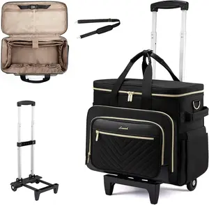 【Mother's Day Gift】LOVEVOOK Rolling Teacher Bag with Detachable Dolly and Laptop Compartment, Large Rolling Tote Bag fits for 17.3" Laptop for Teacher Office Work Craft Nurse, Quilted-Black Tiktokshopstockup