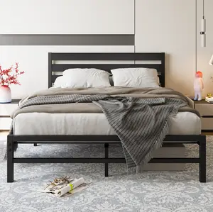 Queen size Bed Frame with Headboard and Footboard, Metal Queen Platform Bed Frame with Under Bed Storage, All-Metal Support System, No Box Spring Needed, Easy Assembly, Black