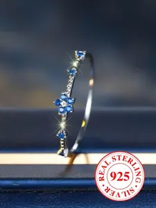 S925 Sterling Silver Flower Design Cuff Ring, Fashion Artificial Zircon Decor Accessories for Women & Girls, Elegant Fashion Rings, Trendy All-match & Exquisite Jewelry for Birthday Gift