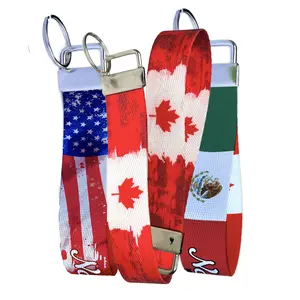 Canada Flag Keychain Collection - Personalized Canada Name Nylon Key Fob - Custom Wristlet Keychain