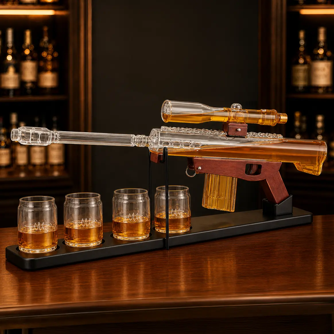 Kollea Telescope Whiskey Decanter Set with Luxury Gift Box,Man Cave Bar Accessories-22 Oz Whiskey Decanter Set and 4 Glasses&5 Oz Sighting Telescope,Gifts for Men,Dad,Birthday&Father's Day&Anniversary,Bar Spirit Dispenser,Empty Glass Decanter,sohochic soh