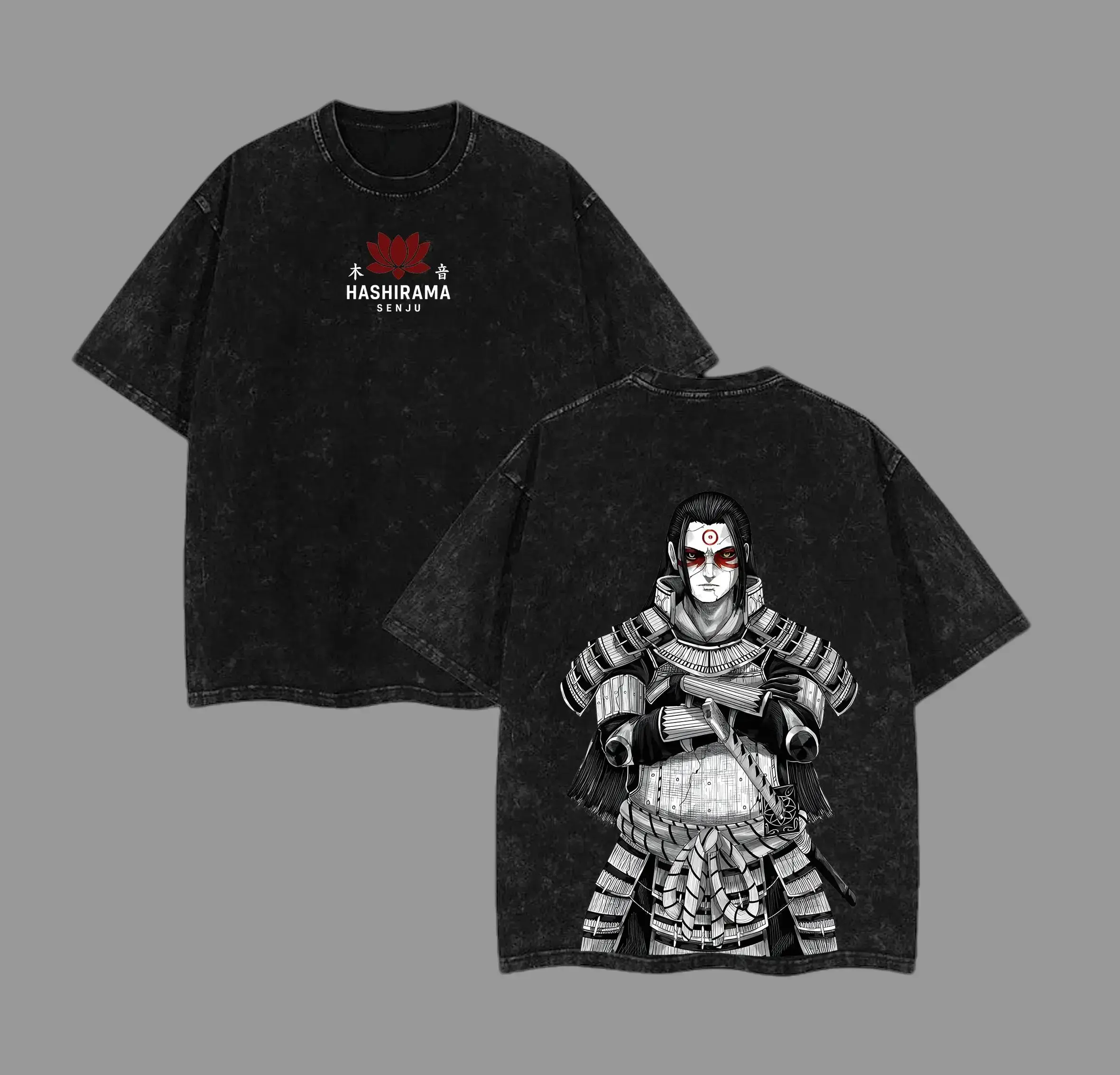 "The First Hokage" Hashirama Senju Founding "Konoha" x Naruto Anime Double Printed Washed Tee Unisex Oversize Anime Manga Lightweight Cotton T-Shirt, Gift For Anime Fan Lover , Hashirama Fan