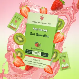 Feel Goods Gut Guardian – Digestion & Gut Support Drink Mix w/ Pre & Probiotics, 4g Fiber Blend, Ginger, Lemon Balm, L-Glutamine – Supports Gut, Digestion, Clearer Skin, Reduces Bloating & Puffiness – Organic Fruits, Zero Sugar (Single Serve Packets)