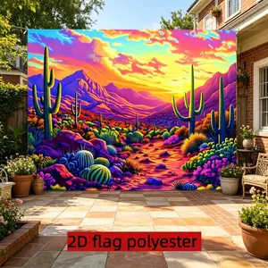 2D Flat 1PC Polyester Neon Desert Backdrop Vibrant Cactus Decor for Indoor & Outdoor Themed Party, Western Gathering, Photo Booth, Wall Decor, Home Decoration, Event Background, Available in Multiple Sizes