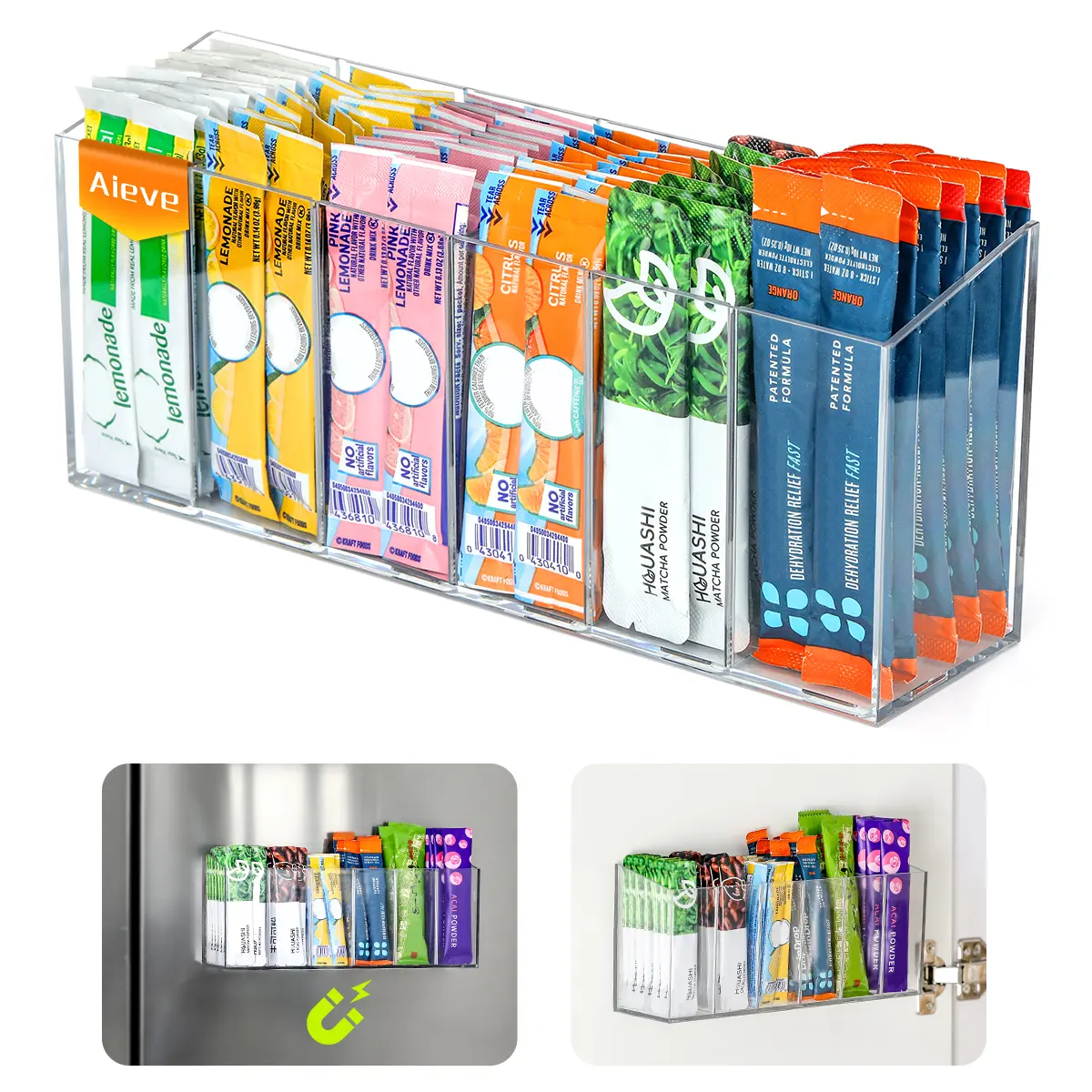 Magnetic&Adhesive Water Packet Holder for Refrigerator - Wall Mountable Drink Mix Organizer - Versatile Pantry&Cabinet Storage Bin for WaterTok Flavor Packets, Tea Bags & Fitness Supplements.6 Compartment Water Flavor Packet Holder#dealsforyoudays