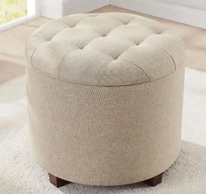Ornavoo Home Tufted Round Storage Ottoman with Rmovable Lid