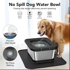 Stainless steel pet water bowl, large capacity, square floating pet bowl, activated carbon filter, anti-slip, splash-proof, non-wet mouth