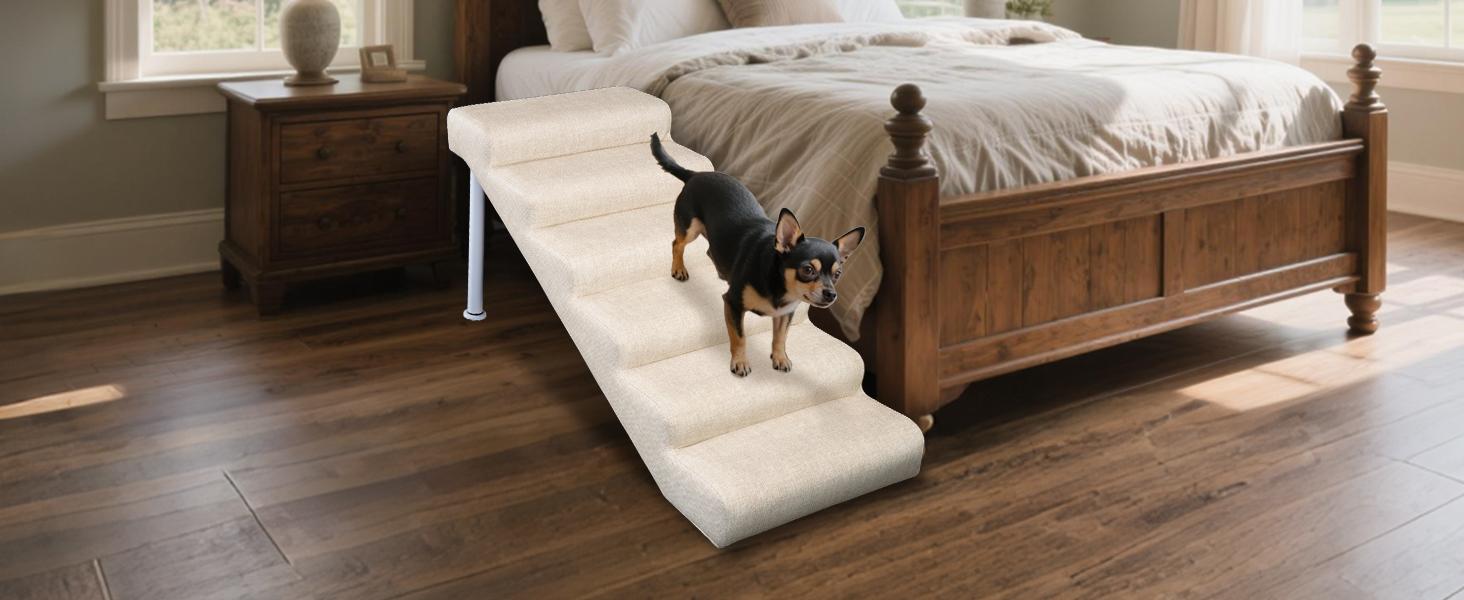 SLSY XL Foam Dog Stairs Ramp - Adjustable, Anti-Slip Bottom, Gentle Slope, Easy to Move, Waterproof, PE Support Board, Washable Removable Cover for Small/Senior Dogs (Holds Up to 150 lbs) - For High Beds, Couches