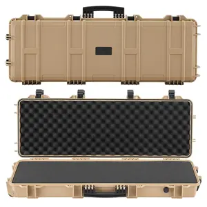 Hard Rifle Case With Lockable Latches, 40-Inch Gun Storage Case With Pre-Cut Foams And Built-In Wheels, IP67 Waterproof And Dustproof Portable Long Gun Case For Rifles, Shotguns, Airsoft Guns, Khaki Color