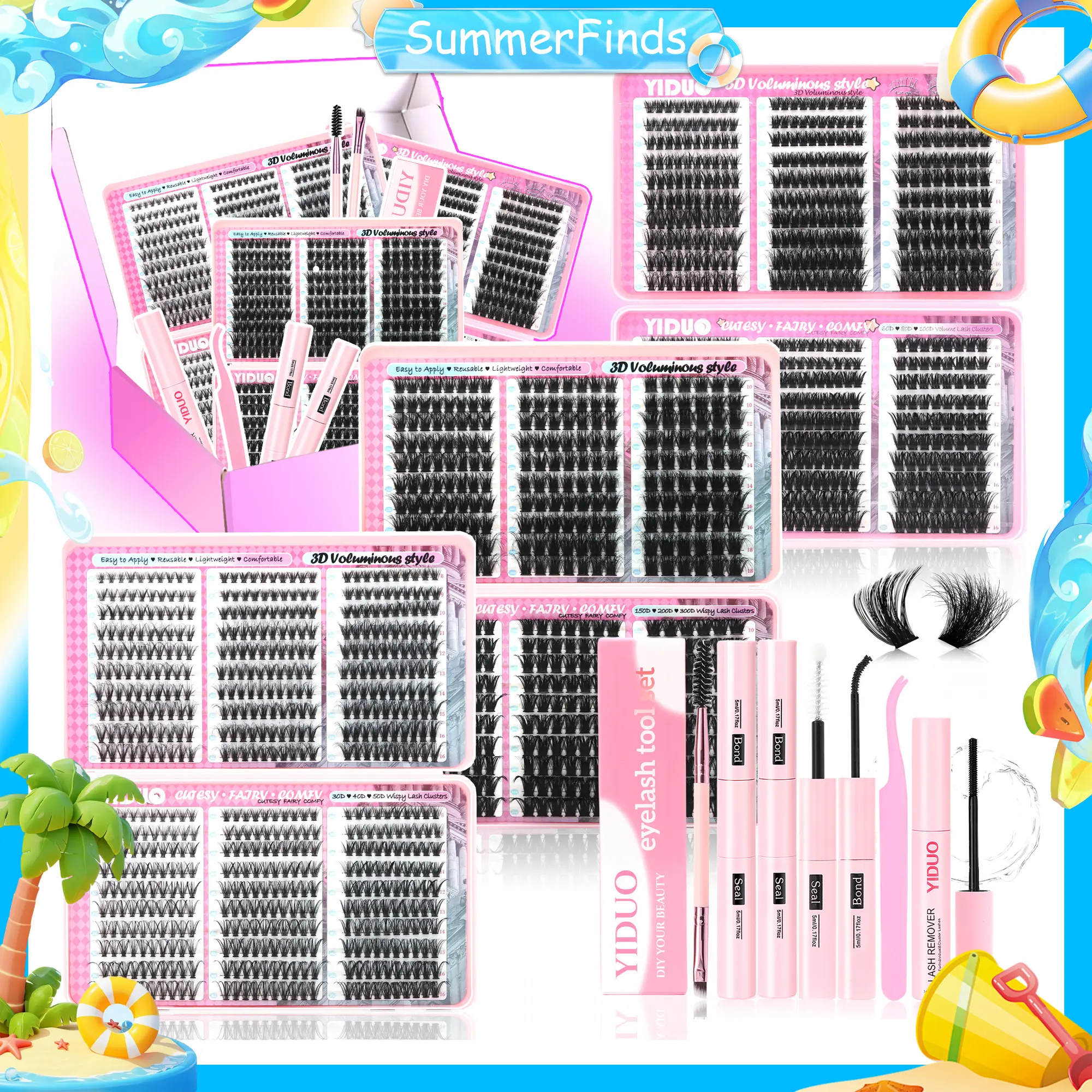 YIDUO Individual Lash Clusters Kit – Fluffy Mixed Eyelash Extensions with Lash Book, Versatile Volume Choices, Great Value Set, Comes with Bond & Seal, Ideal for Home Use and Salon Stylists