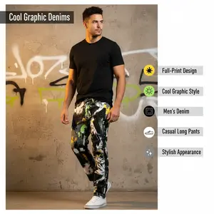 Men’s Printed Denim Casual Long Pants — Full-Print Design, Cool Graphic Style