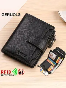 RFID Blocking Genuine Leather Wallet, Multi-Functional Card Holder, Large Capacity Zipper Money Clip, Independent ID Pocket, Birthday Gift