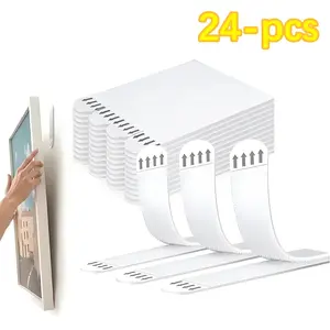 24pcs/48pcs Heavy Duty Damage-Free Picture Hanging Strips - No-Nail Removable Wall Adhesive Fasteners for Photo Frames & Home Decor - Easy Tool-Free Installation (White)
