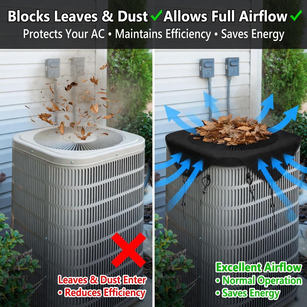 Waterproof Mesh Air Conditioner Cover  Blocks Leaves & Dust + Full Airflow | 600D Heavy Duty Outdoor AC  - Saves Energy & Extends AC LifePremium AC  Blocks Leaves & Dust | Breathable  | Energy Saving