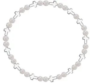 Iced Bling Disco Ball Rhinestone Crystal Bead Baseball Necklace Prayer Collection Crystal White with Silver Crosses