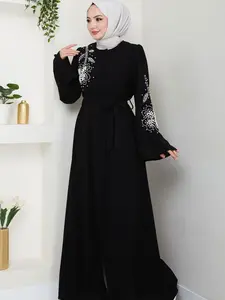 Women's Muslim Middle Eastern Long Robe with Zipper Hood, Elegant Loose-Fit Party Dress, Muslim Women Gowns, Plain Woven Fabric, All Seasons Wear