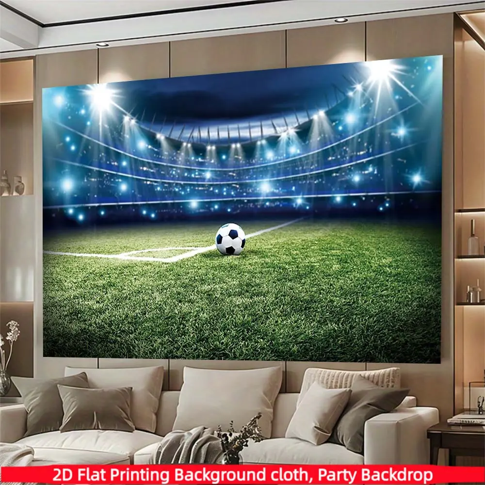 Football field spotlight background cloth, professional green field with dazzling spotlight theme photography background, made of polyester material, suitable for photo booths, parties, birthdays, celebrations, and indoor and outdoor home wall decoration