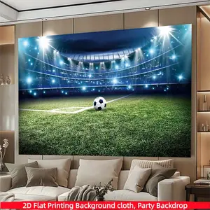 Football field spotlight background cloth, professional green field with dazzling spotlight theme photography background, made of polyester material, suitable for photo booths, parties, birthdays, celebrations, and indoor and outdoor home wall decoration