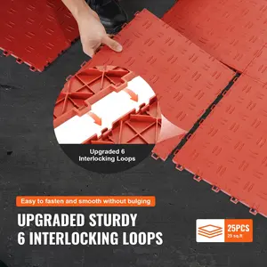 VEVOR Garage Tiles Interlocking, 12 x 12 x 0.53 inch 25 Pack Garage Floor Covering Tiles, Non-Slip Double-Sided Texture Garage Flooring Tiles, for Garages, Basements, Repair Shops, Red