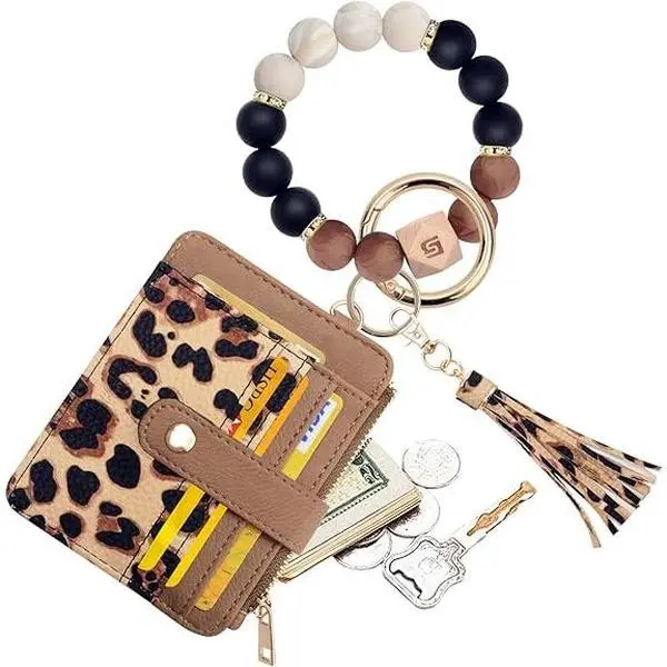 BYB20 Silicone Bracelet Wristlet Wallet Credit Card Holder RFID,ID Window,Key Ring Tassel,Slim Wallet Women Keychain Purse