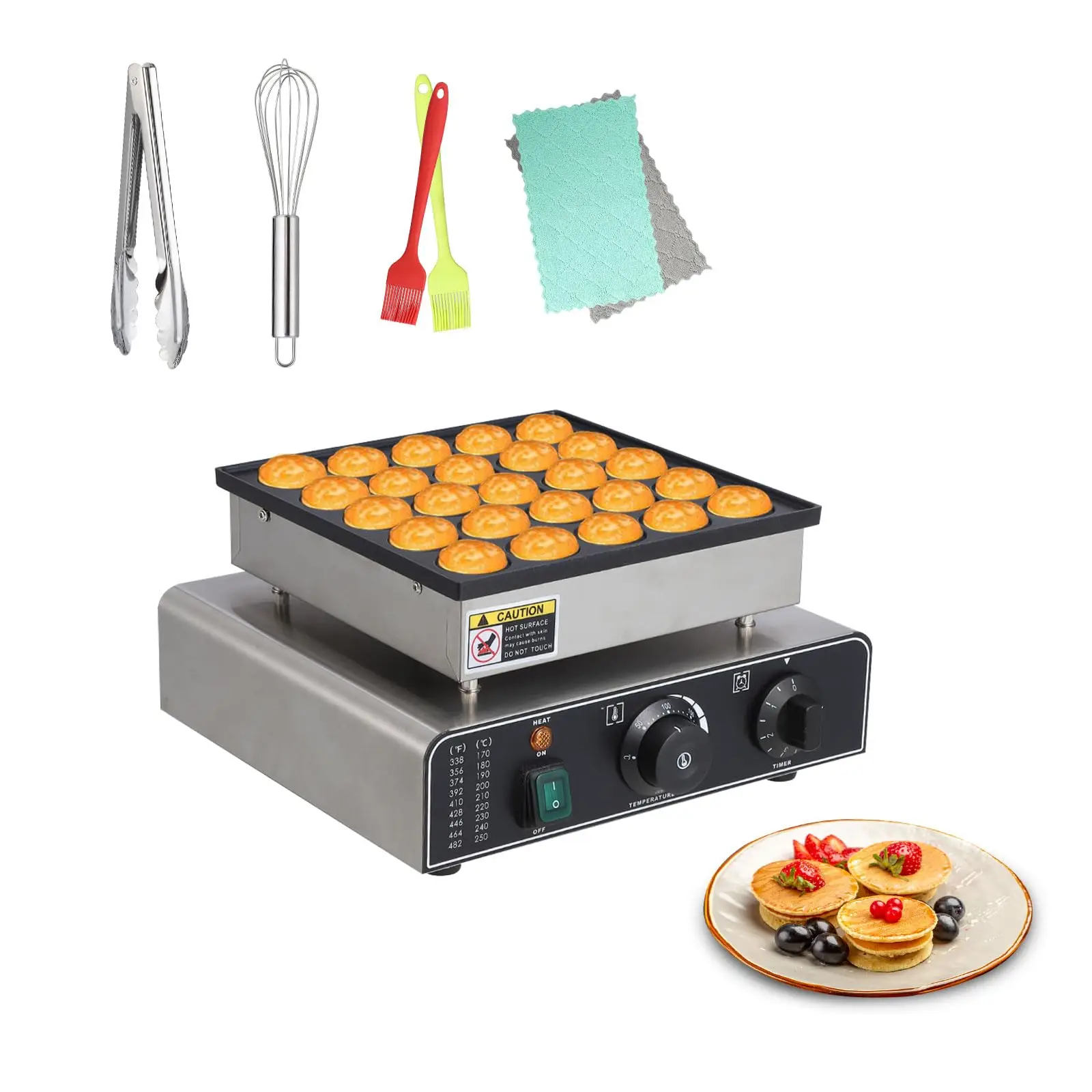 【Restock Sale】GARVEE Mini Muffin & Dutch Pancake Maker, 25-50 Hole Stainless Steel Electric Machine, Non-Stick Surface, 1.8" Diameter, 50-300°C Temp &