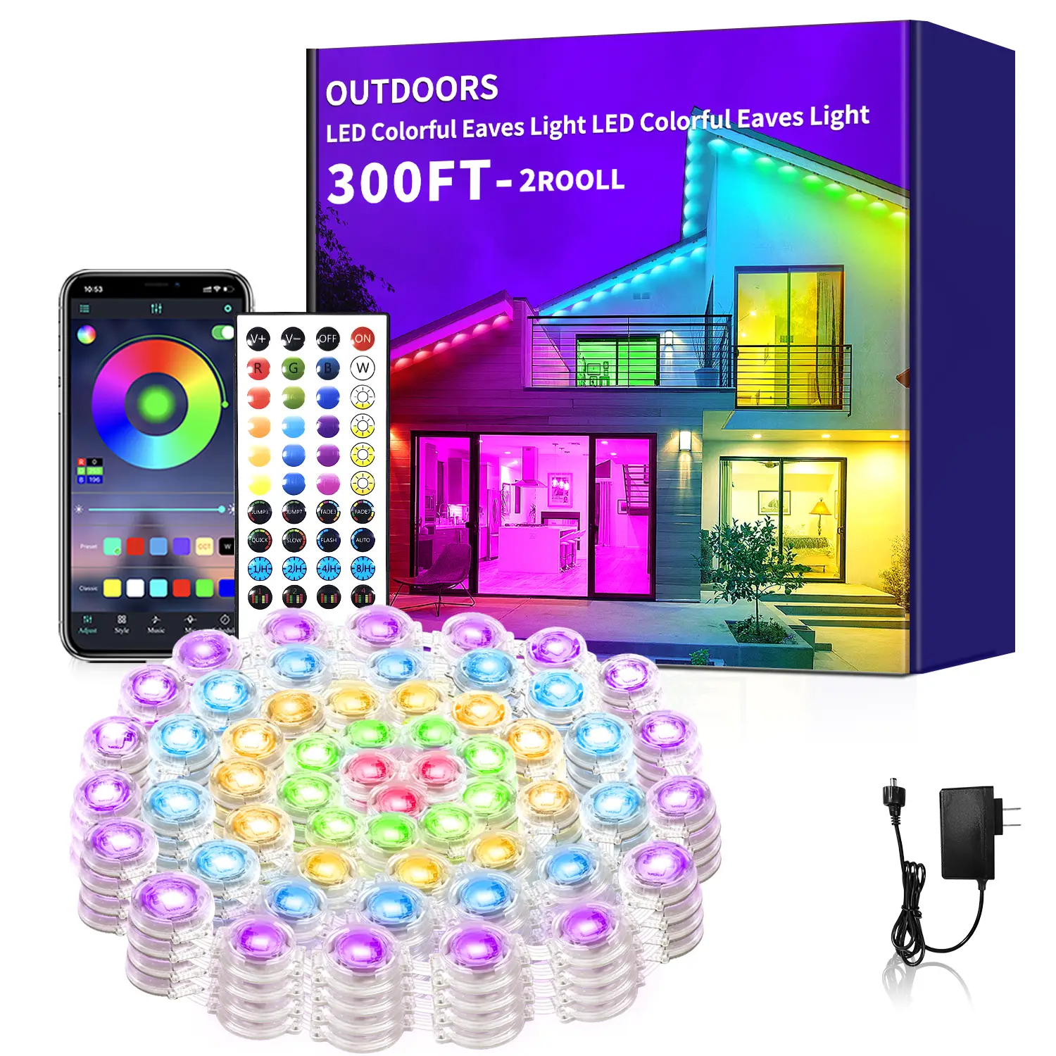 Yocrostar RGB Eave Lights Permanent Outdoor LED Colorful Eaves Light with App Control Remote DIY IP67 Waterproof Under Eave Lighting for House Party C
