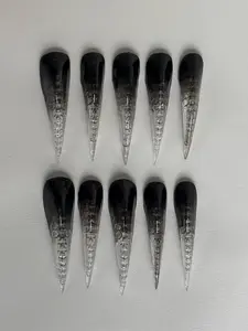 3D Dragon Claw Press-On False Nails, Clear-to-Black Ombre, Gothic Skeleton Design for Nail Art Decoration