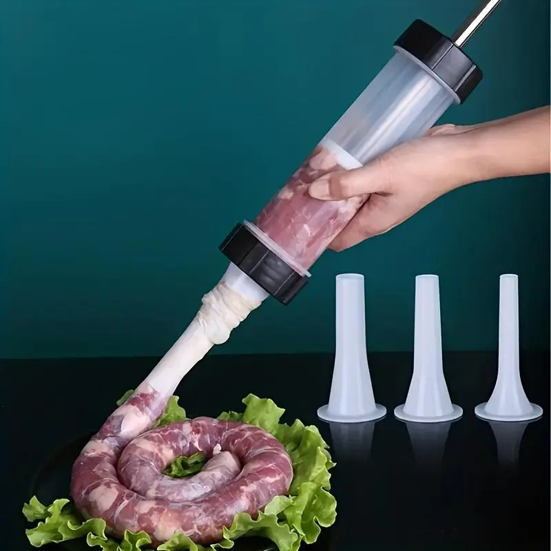 Manual Sausage Maker, 1 Set Handheld Sausage Filling Tool with Filling Nozzles, Durable Plastic Meat Processing Tool for Home Kitchen, Utensils
