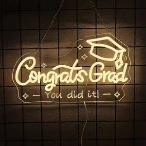 Graduation Neon Sign Wall Decor, Warm LED Lights, USB Powered, Perfect Gift for Friends Family, Party Club Decoration