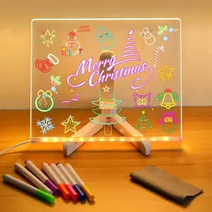 LED Note Board, Drawing board with Led Light, Drawing board, Clear Light up Dry Erase Board with Stand Glow Memo LED Letter Rewritable Message Board with 7 Color Markers