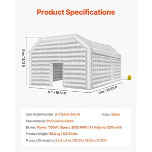 VEVOR Inflatable Nightclub, 29.5x 19.7x 13.1 Ft, Blow up Party Tent with 1100W Blower, Large Inflatable Night Club Tent for Adults, Easy Setup Inflatable House Air Cube for Wedding Birthday White
