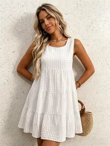 Women's Casual Gingham Plaid Dress Summer Loose Fit Sleeveless Midi Dress Elegant Flowy A Line Checkered Dress for Vacation