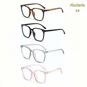 4-Pack Women’s Fashion Blue Light Glasses, Anti-Round Face Eyewear with 4 Color Frames, Leopard Print, Internet Celebrity Style, Windproof, Home Office, Study, Computer, Gaming tiktokshopspringglowup