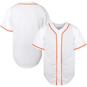Men's Hip Hop Plain Short Sleeve Button Down Baseball Jersey Sports T Shirts S-3XL